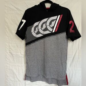 Ecko Unltd hooded, short sleeve shirt, adult small size, gray & black